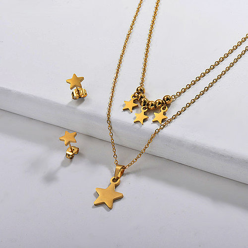 Stainless Steel Multilayer Star Necklace Sets -SSCSG142-29577