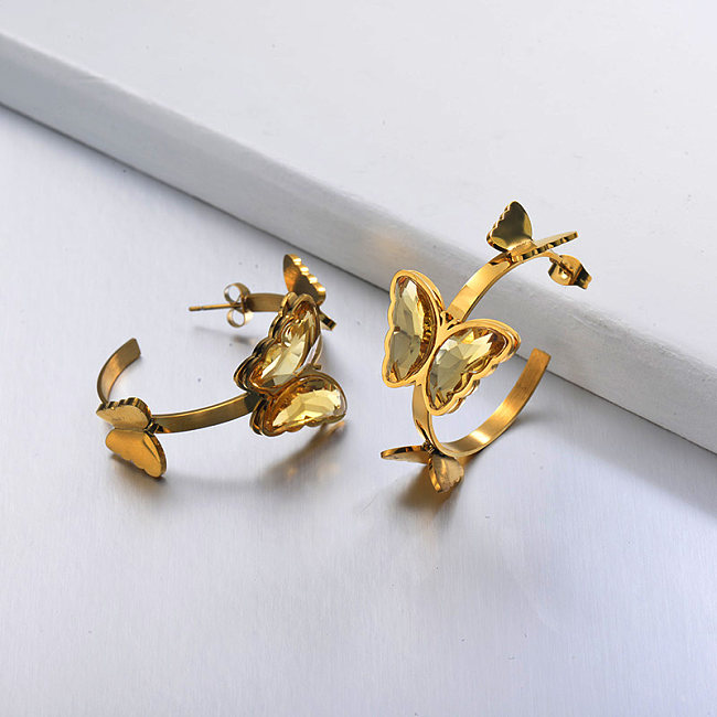 Stainless Steel Butterfly Cuff Earrings -SSEGG142-29657