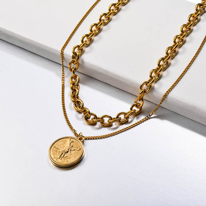Stainless Steel Multilayered Coin Necklace