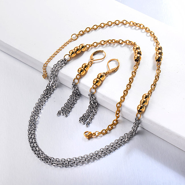 Stainless Steel Tassel Necklace Earring Sets