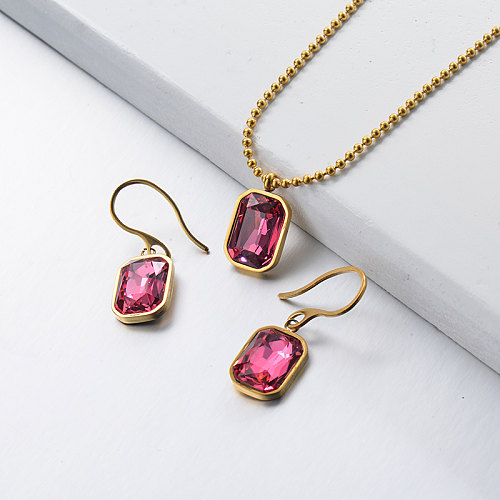 Conjuntos de joias rosa choque em aço inoxidável