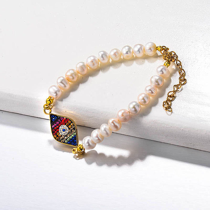 Fresh Water Pearl Evil Eye Charm Bracelets