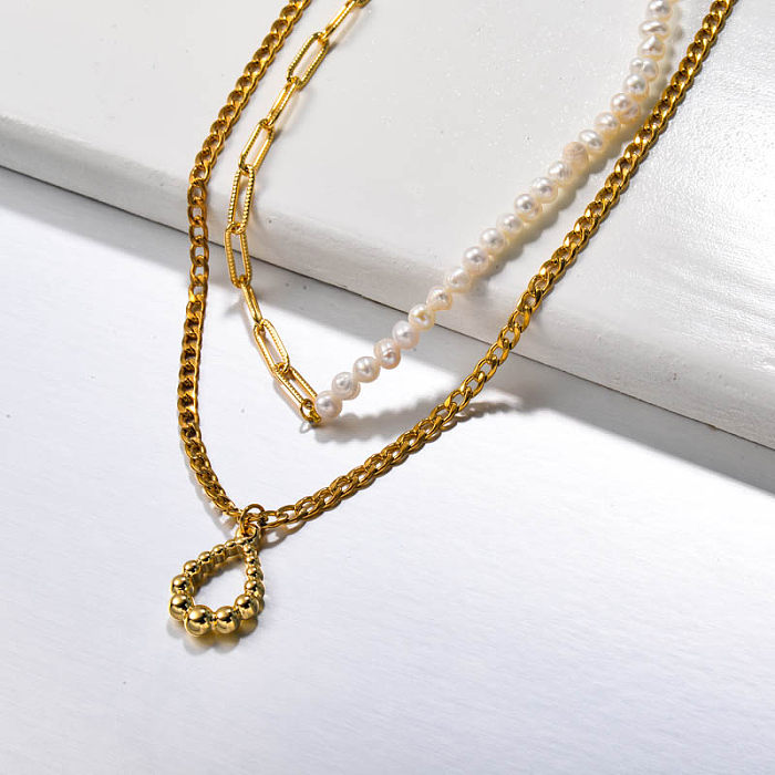 Fresh Water Pearl Multilayered Stainless Steel Necklace