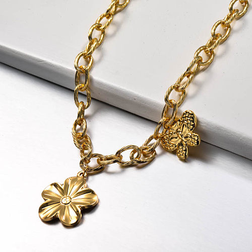 Multilayered Stainless Steel Flower Necklace