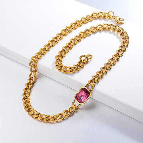 Hippop Style Hot Pink Crystal CHoker Necklace
