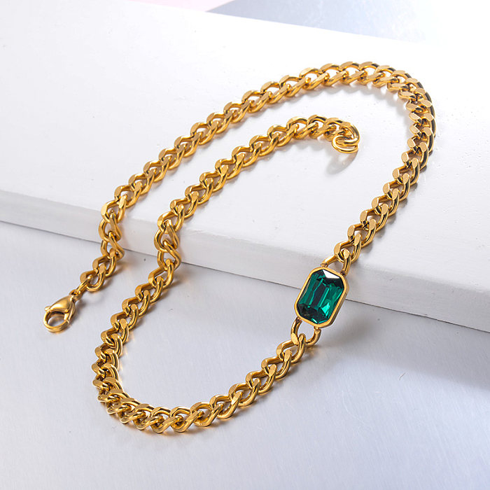 Hippop Style Green Crystal المختنق قلادة