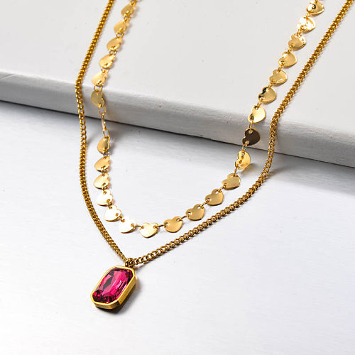 Stainless Steel Heart Link Multilayer Necklace