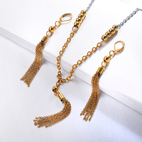 Stainless Steel Tassel Necklace Jewelry Sets