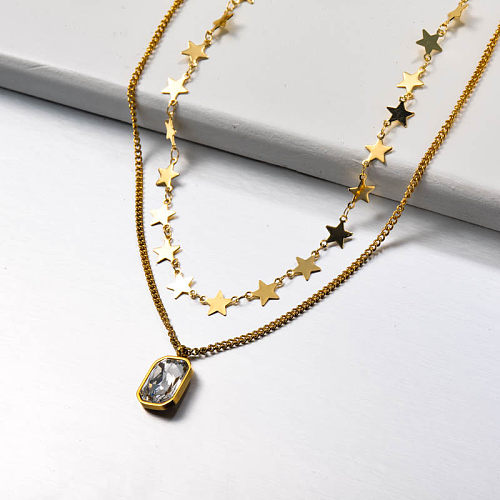 Stainless Steel Star Link Multilayer Necklace
