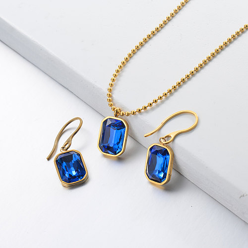 Ensembles de bijoux en cristal bleu en acier inoxydable