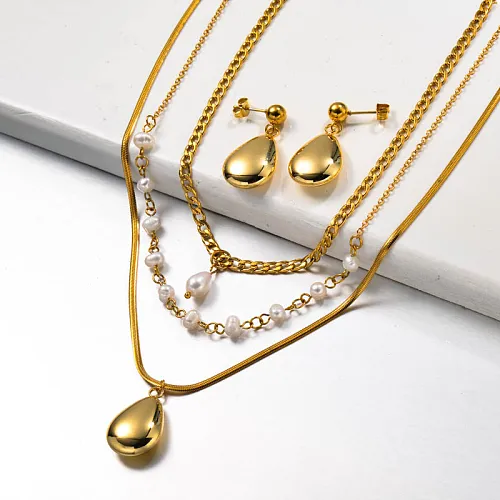 Fresh Water Pearl Multilayered Stainless Steel Necklace set
