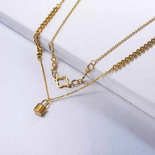 Lock Layered Necklace in Gold Plated