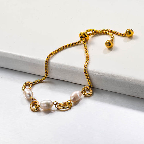Bracelets de perles d'eau douce en acier inoxydable
