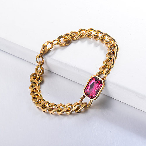 Bracelets de chaîne en cristal rose vif de style hippopotame