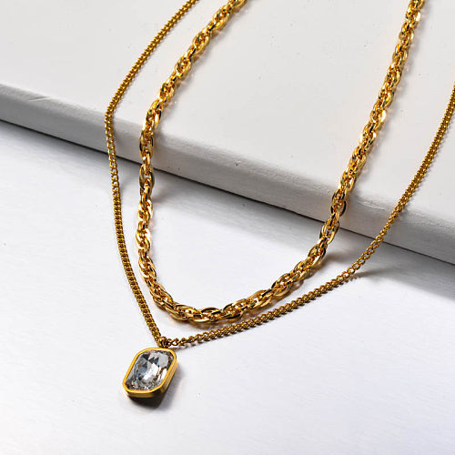 Stainless Steel Multilayered Crystal Necklace