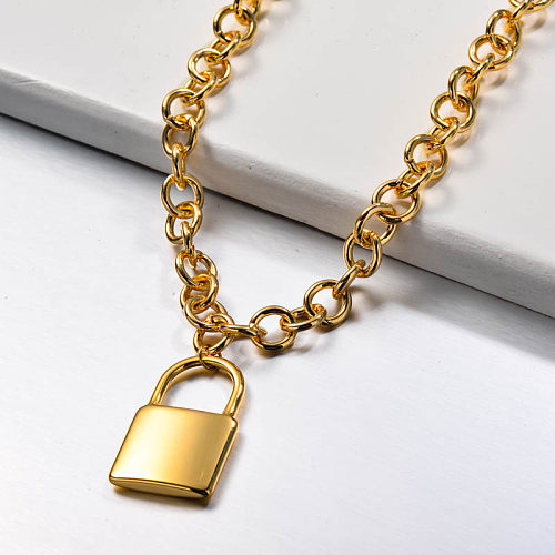 Multilayered Stainless Steel Lock Necklace