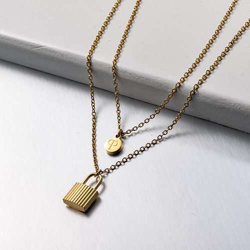 Stainless Steel Lock Layered Necklace