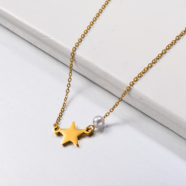Edelstahl Pearl Star Anhänger Halskette