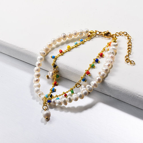 Bracelets à double épaisseur de perles d'eau douce