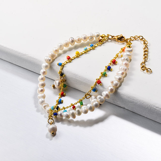 Bracelets à double épaisseur de perles d'eau douce