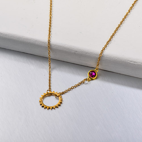 Stainless Steel CZ Sun Necklace