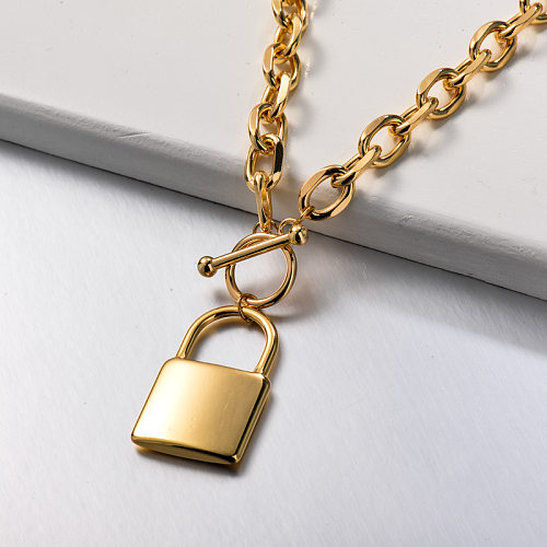 Stainless Steel Puls Size Lock Pendant Necklace