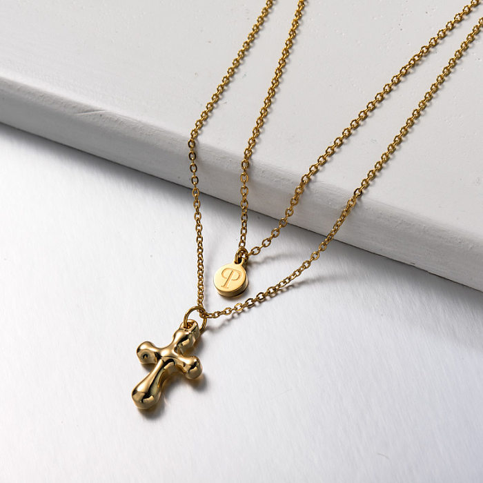 Stainless Steel Cross Layered Necklace