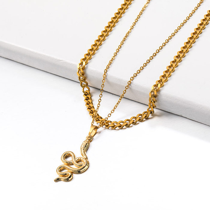 Stainless Steel Double layered Snake Pendant Necklace