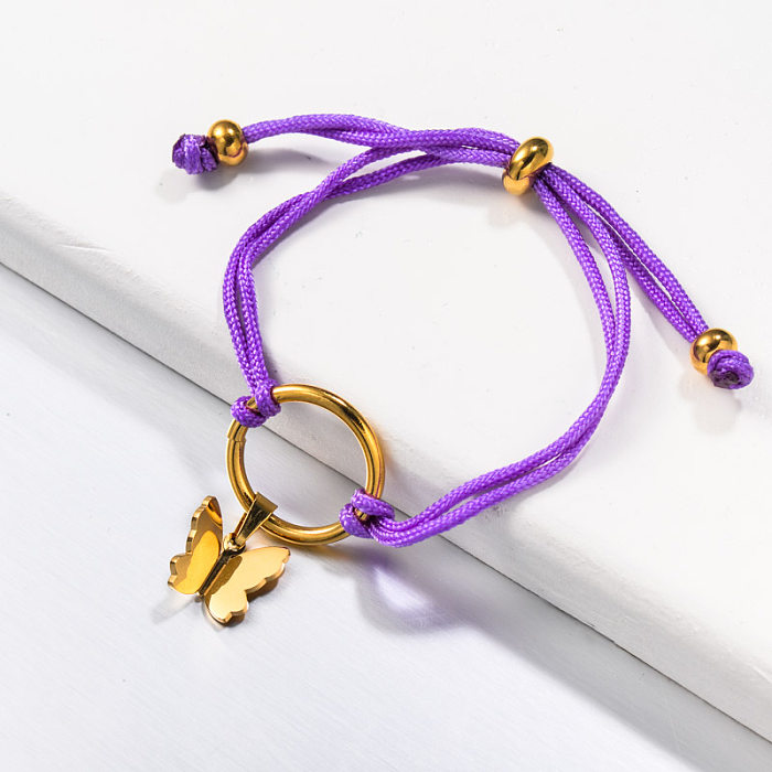 Bracelets papillon violet faits à la main avec cordon