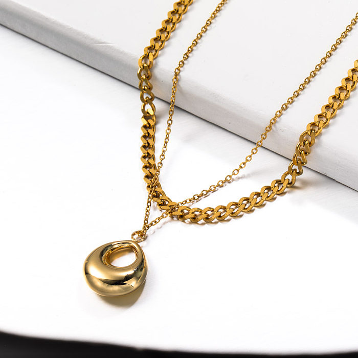 Stainless Steel Double layered Drop Pendant Necklace