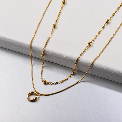 Stainless Steel Circle Layered Necklace