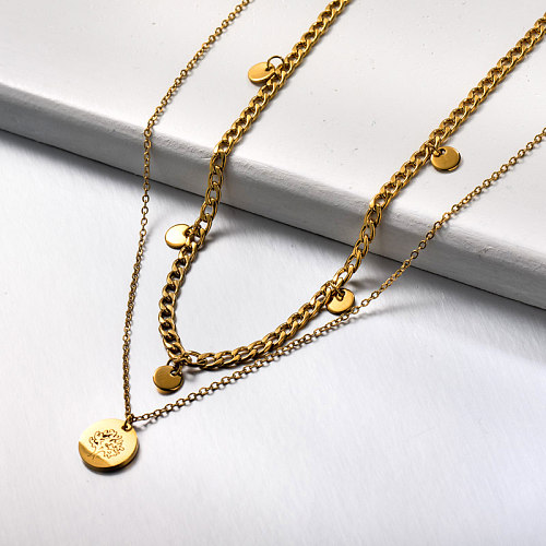 Stainless Steel Disc Layered Necklace