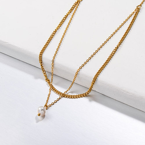 Stainless Steel Pearl Layered Necklace