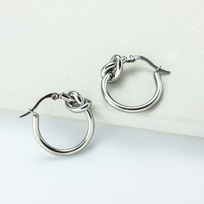 Stainless Steel Steel Color Minimalist Style Hoop Earrings -SSEGG143-32386