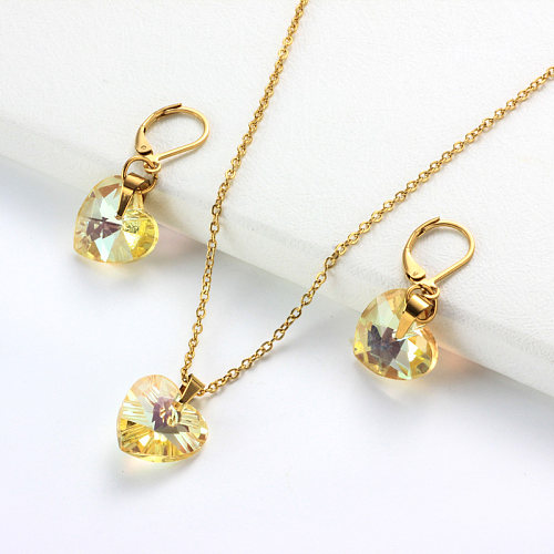 Stainless Steel Crystal Heart Jewelry Sets-SSCSG142-32030