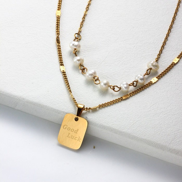 18K vergoldete Perlen-Rechteck-mehrschichtige Halskette -SSNEG142-31999