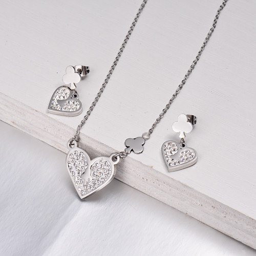 Stainless Steel Hearts Crystal Jewelry Sets -SSCSG143-11028
