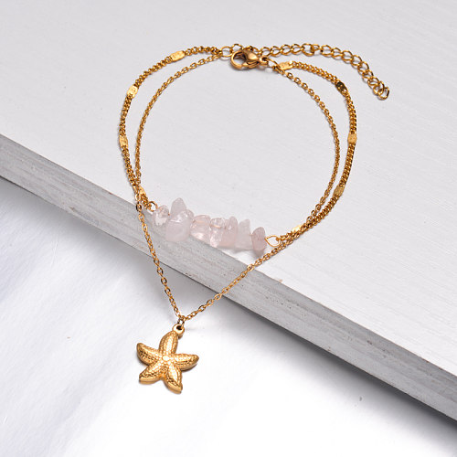 18k Gold Plated Beaded Starfish Bracelet for Beach -SSBTG142-32601