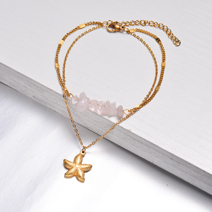 18 Karat vergoldetes Perlen-Seestern-Armband für Strand -SSBTG142-32601