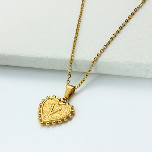 18 Karat vergoldete personalisierte Herz-Anfangsbuchstaben-Halskette SSNEG143-32431