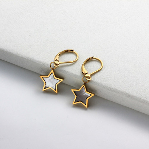 Stainless Steel Star Shell Drop Earrings -SSEGG142-32096