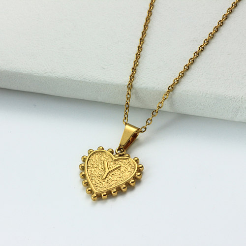 Collar con letra inicial de corazón personalizado chapado en oro de 18 k SSNEG143-32434