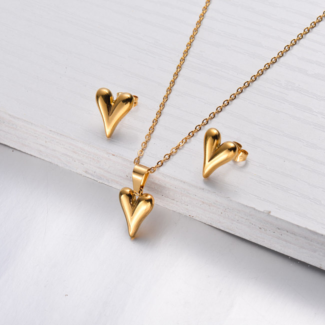 18k Gold Plated Heart Necklace Earrings Sets -SSCSG143-32465