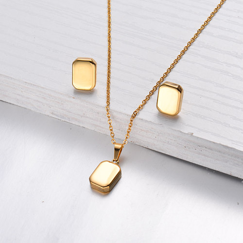18k Gold Plated Rectangular Necklace Earrings Jewlery Sets -SSCSG143-32473