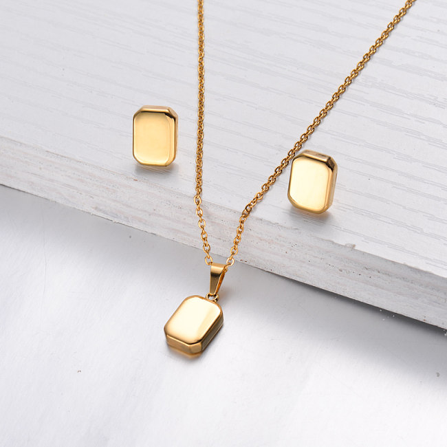 18k Gold Plated Rectangular Necklace Earrings Jewlery Sets -SSCSG143-32473