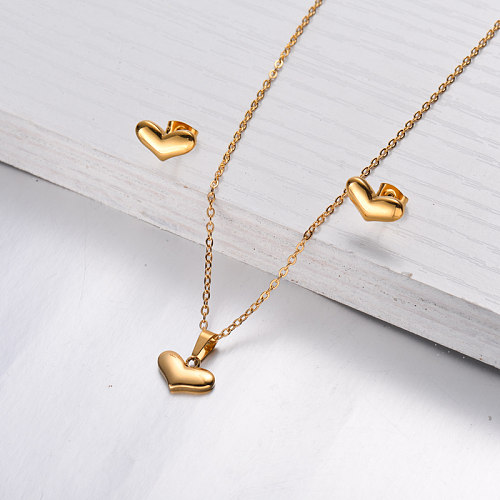 18k Gold Plated Heart Necklace Earrings Sets -SSCSG143-32464