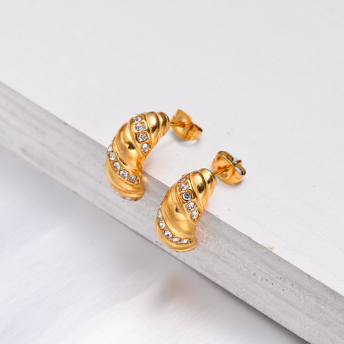 18k Gold Plated Crystal C Hoop Earrings -SSEGG143-32505