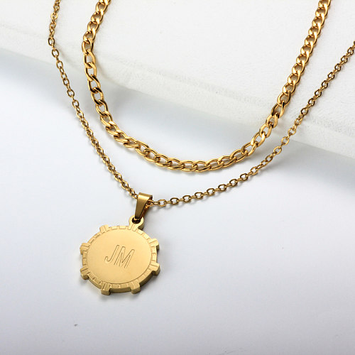 18K Gold Plated M Polygon Multilayered Necklace - SSNEG142-32077
