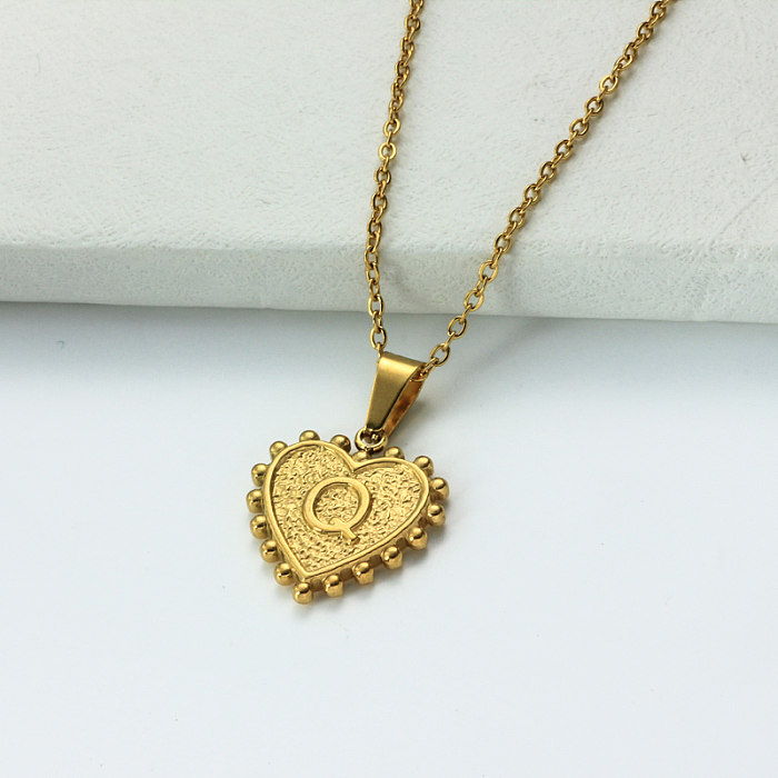 Collar con letra inicial de corazón personalizado chapado en oro de 18 k SSNEG143-32426
