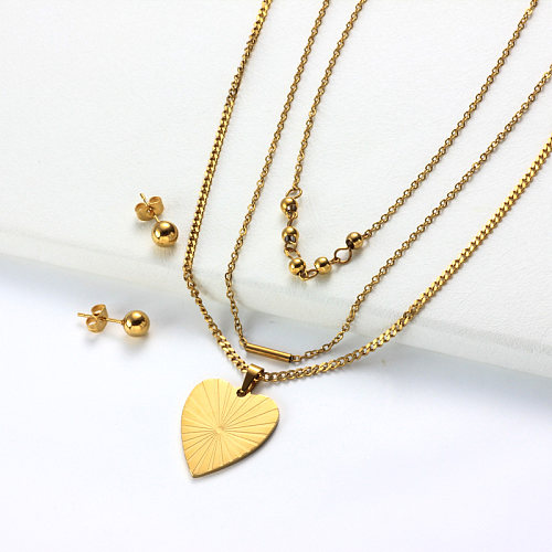 18k Gold Plated Heart Layered Necklace Sets -SSCSG142-31970